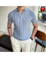 Gentleman classic knit polo shirt blue