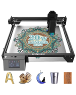 LONGER RAY5 20W laser engraving cutter, fixed focus, 0.08 x 0.1mm laser dot, color touch screen, 32-bit chipset, supports APP connection, 375 x 375mm working area