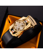 Inlaid with diamonds time to turn around belt men's automatic buckle Jieyin live burst models casual versatile business trouser belt