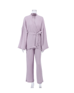 Autumn underwear in Europe and the United States long-sleeved loose pants crepe ladies solid color robe home absorbent sweatshirt female