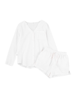 2023 summer pajamas double gauze long-sleeved shorts cotton air-conditioning clothing fashion white women's homewear suit