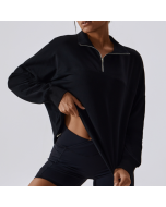 Europe and the United States casual loose long-sleeved sweater female half-zipper high neck windproof warm outdoor running fitness sports sweater