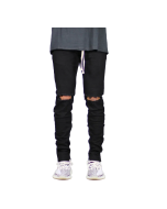 Men's trendy drawstring ripped jeans