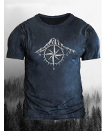 Men's T-Shirt with Mountains and Compass Print