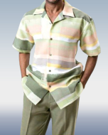 Printed Walking Pants with Textured Two-Piece Short Sleeves