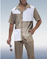 Short Sleeve Walking Suit in Olive Plaid Design