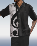 Short Sleeve Walking Suit with Black Music Print