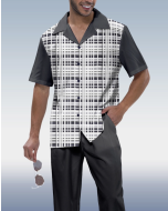 Dark Gray Mesh Short Sleeve Print Walking Set