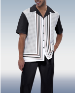 Black Stripe Short Sleeve Walking Suit for Men