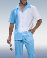 Blue Patterned Short Sleeve Walking Suit