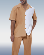 Men's Khaki Color Block Short Sleeve Walking Suit for Suitmen