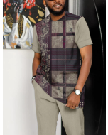 Suitmens Men's Colorblock Short Sleeve Sports Walking Suit -337