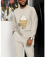 Suitmens Men's Fun Ice Cream Print Long Sleeve Athletic Walking Suit -256