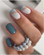 Marketplace Transform Your Nails with 24pcs Short Square Turquoise Ombre Glitter Marble Print Fake Nail & 1sheet Tape & 1pc Nail File