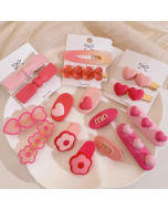 Pink love heart hair clips female cute duckbill clip hairpin sub side broken hair bangs clip children dopamine headwear
