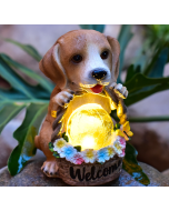 solar statue ornaments cute puppy animals outdoor garden lights