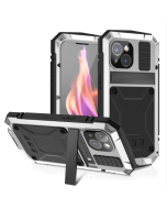 R-JUST Metal + Silicone Life Waterproof Triple Protection Phone Case with Stand (Silver)