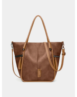 Faux Leather Retro Waterproof Large Capacity Tote Handbag Crossbody Bag