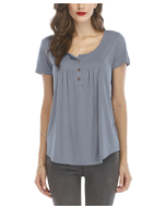 Women's pleated button loose short-sleeved T-shirt