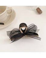 French Style Hairpin Gripper Mesh Lace Bowknot Rhinestone Hairpin(Black)