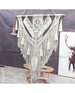 Macrame Wall Hanging Largely Cotton Rope Hand-Woven Tapestry, Above Bed Wall Decor for Bedroom with Wood Beads Design