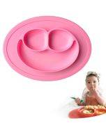 Smile Style One-piece Round Silicone Suction Placemat for Children, Built-in Plate and Bowl