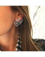 Women's diamond inlaid silver flower fan-shaped asymmetrical earrings and earrings, single set