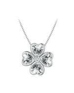 BSN334 Sterling Silver S925 Platinum Plated Lucky Clover Pendant Necklace