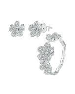 ZHS311 Sterling Silver S925 Platinum Plated Full Set Flower Earrings&Open Ring Set
