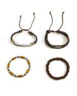 Hot Sale European and American Retro Wooden Beads PU Bracelet Men's Simple Beaded Stitching Bracelets Leather Hand Rope Men's Jewelry