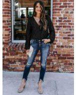 Women Off Shoulder V-Neck Blouses Floral Print Lantern Sleeve Ruffle Tops