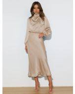 Satin long-sleeved loose dress