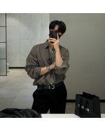 Long sleeved shirt men's autumn senior sense men's Korean version slim fitting inch shirt coat men's solid casual shirt