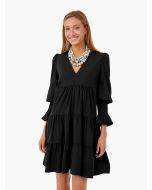 Lantern sleeve V-neck mid-dress