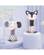 Black and white hand bell baby cartoon fox elephant hand stick plush toy