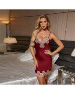 New sexy pajamas women's summer ice silk thin simulation silk suspenders spring and autumn nightdress nightgown two-piece set