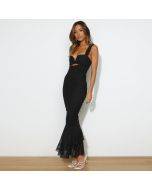 Long solid color dress long halter skirt
