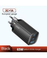 Toocki 67W gallium nitride three-port black European standard charger for laptops