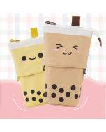Cute milk tea drop-down pencil case student stationery storage large-capacity retractable pencil case pencil case