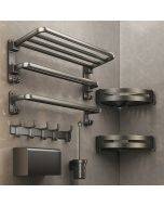 Gunmetal Gray Towel Rack Space Aluminum No-Punch Bathroom Bathroom Shelf Folding Bathroom Towel Rack Set