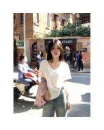 Fashion simple V-neck solid women Joker short sleeve T-shirts