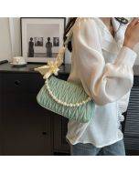 Niche design fashion pearl women's bag 2023 new foreign style fold embroidery thread Korean version retro one shoulder small square bag
