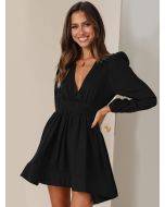 Dress V-neck midskirt pleated skirt