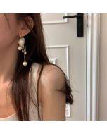 Super fairy size cotton pearl tassel earrings female niche exaggerated personality versatile temperament fashion earrings stud earrings