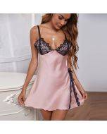 New women's ice silk pajamas pink sexy lace suspender nightdress thin section imitation silk home service