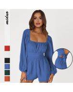 Maining Women's Shorts Romper 2023 New Women's Pants Solid Color Loose Casual Long Sleeve Jumpsuit For Women