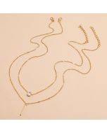 Personalized fashion double stacked teardrop-shaped small diamond long tassel pendant necklace set of two