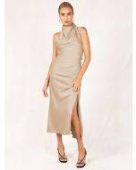 GMD 2023 women's Spring and summer clothing hot sale satin halter solid color sleeveless sexy split maxi dress