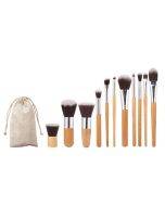 11 carbon bamboo handle makeup brushes with bag