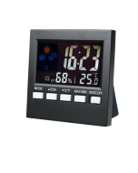 HTC-1 Household Thermometer And Hygrometer Color Screen Weather Station Thermometer Electronic Clock Alarm(Black)